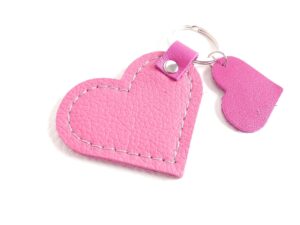 sleutelhanger hart - roze leer - tas van sas